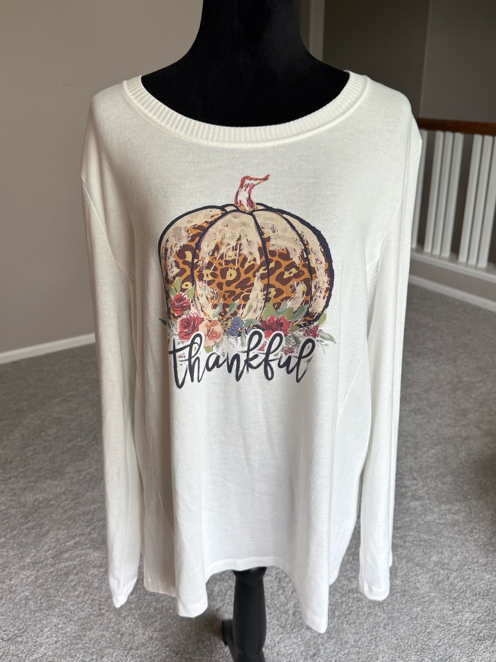 Thankful Leopard Pumpkin Cream Long Sleeve XXL